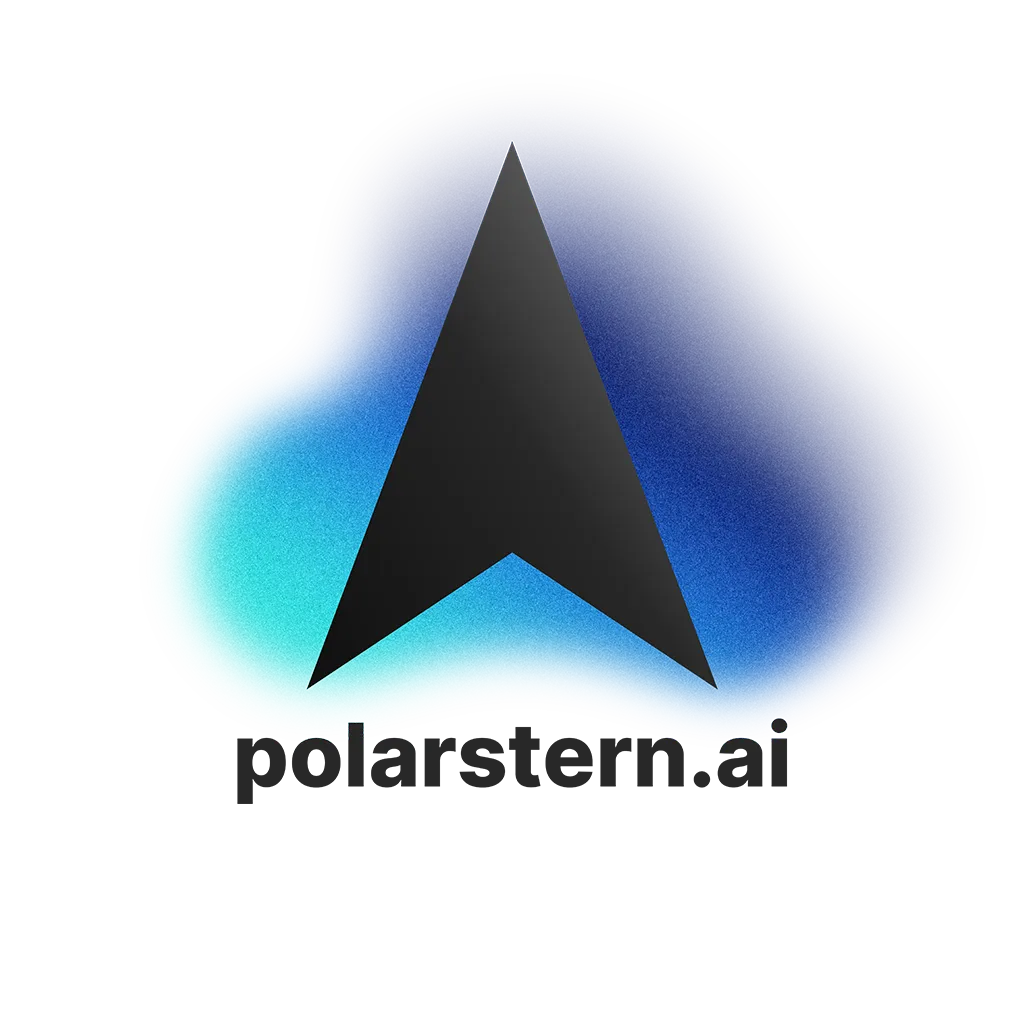 schwarzes polarstern.ai Logo mit Polarlichtern im Hintergrund